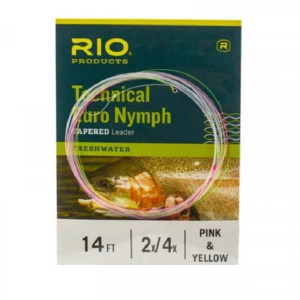 RIO Technical Euro Nymph Leader 14ft 2x/4x Pink&Yellow