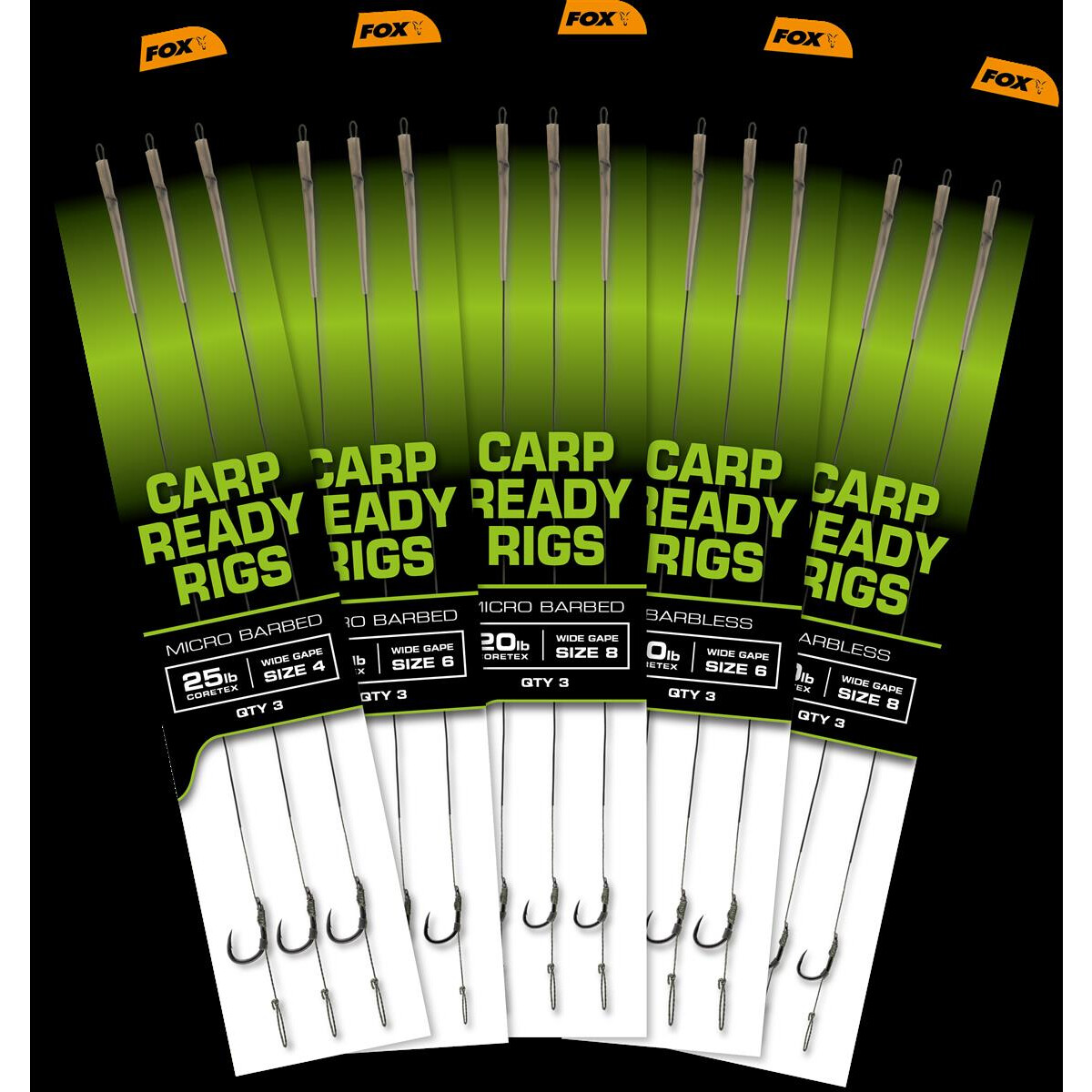 FOX Carp Ready Rigs Wide Gape Size 4 25lb 3pcs