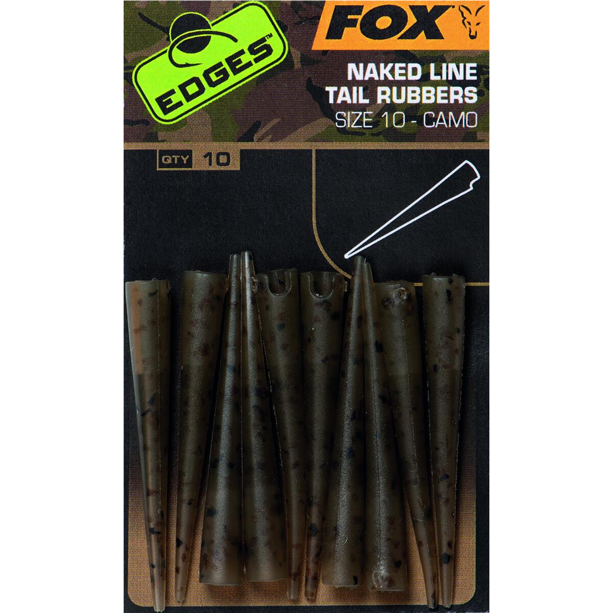FOX Edges Camo Naked Line Tail Rubbers Size 10 10pcs