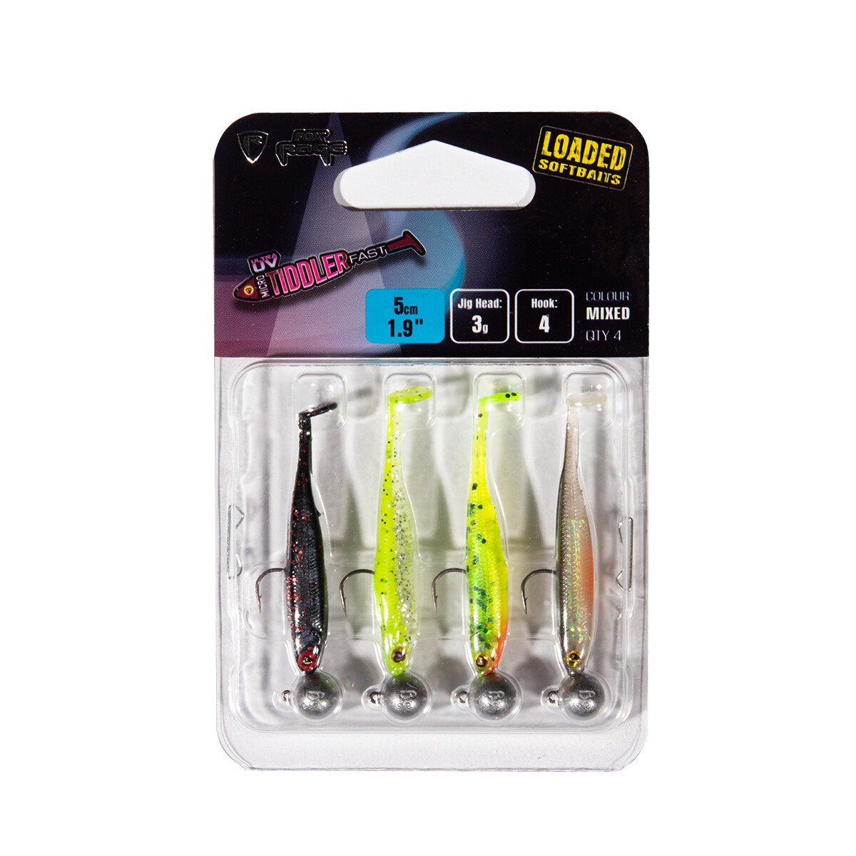 FOX RAGE Micro Tiddler Fast Mixed UV Colour Lure Pack loaded