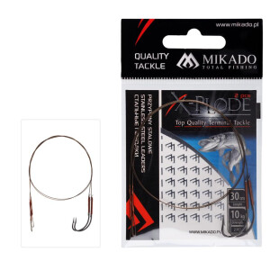 MIKADO Stahlvorfach mit Plättchen-Haken Braun #2/0 30cm 10kg 2St.